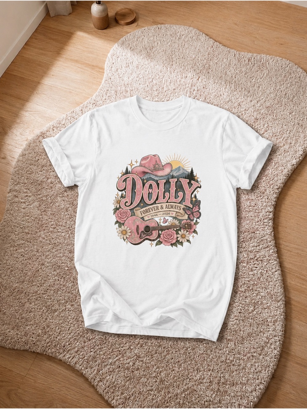 Dolly Forever & Always White Graphic Tee - Pink Floral Country